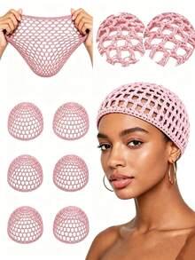 1pc Women's Elastic Breathable Mesh Crochet Knit Hair Net Cap Headscarf Sleep Accessory - Multicolor - View 2