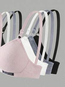 4 Set Pakaian Dalam Anak Perempuan Berwarna Polos dengan Motif Garis-garis, Termasuk Bra Segitiga dan Celana Dalam Segitiga dengan Motif Garis-garis - MultiWarna - View 3