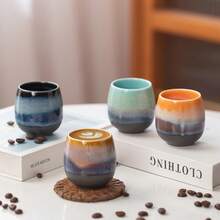 Juego de 4 piezas de tazas de café de cerámica esmaltada cocida al horno, tazas de espresso con esmalte reactivo, tazas de té pequeñas de estilo japonés, adecuadas para latte, café americano, microondas y lavavajillas, vajilla de color degradado único, adecuada para el hogar, la oficina, la cafetería - Multicolor - Ver 2