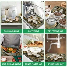 1pc 3D Floral Print Diatomaceous Earth Drying Mat, Non-Slip Heat-Resistant Absorbent Mat, Suitable For Kitchen Countertop, Coffee Machine, Tableware, Home Cafe Bar Party Decoration Placemat Gift - Multicolor - View 7