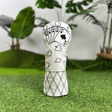 高級 PU 皮革高爾夫球桿頭套，撲克牌設計，柔軟羊羔絨內裡，防水，適用於大多數高爾夫球桿 - D - 查看 8