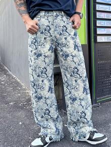 Men's All-Over Print Casual Versatile Everyday Travel Denim Jeans - Blue - View 3