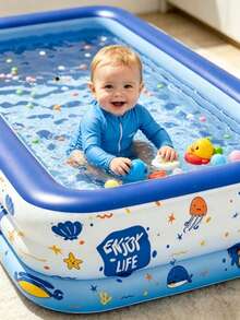 Children's Ocean Cartoon Rectangular Swimming Pool, Portable Indoor/Outdoor Baby Bath Tub, Suitable For Toddlers Summer Water Play, Foldable Water Play Accessory - Blue Dream Pool - View 9