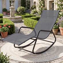 COSTWAY Outdoor Rocking Chair, Patio Lounge Chair With Curved Armrests & Back Support Bar, Breathable Fabric & Solid Metal Frame, Modern Chaise Lounge Chair For Garden, Porch, Balcony, Backyard, Grey - A - View 1