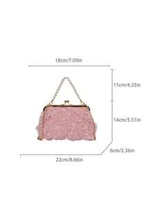 Bolso bandolera de cuero PU con lunares redondos para mujer, bolso de mano estilo vintage con cierre de hebilla y correa ajustable para el hombro, bolso tote de ciudad de unicolor y lig - Champán - Ver 3