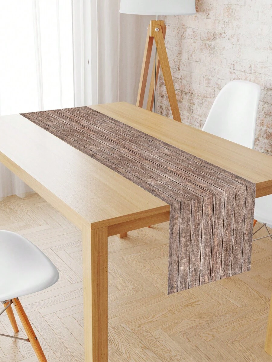 1pc Wood Grain Table Runner, 180x35cm Polyester Tablecloth, Suitable For Home Kitchen Dining Table Decoration, Picnic Party Supplies - Multicolor - View 1