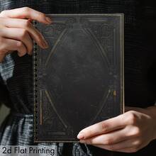 1pc Dark Academia Spiral Notebook, Gothic Style Journal, Exquisite Carved Door Design, 2D Flat Print, Elegant Black Background - J - View 3