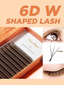 DeceMars 6D W Shaped Eyelashes Extensions C D Dd L M Curl 0.07mm Brown 12 Rows One Tray - View 1