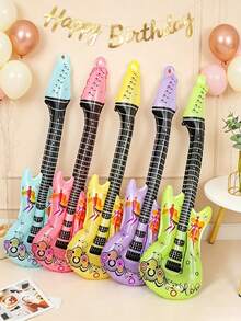 5pcs Inflatable Rock Guitar - Colorful Aluminum Foil, Suitable For Disco Party, Birthday And Music Theme Events - Disco Balloon, Hip Hop, Nightclub, Carnival Party Decoration. - View 1