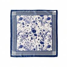 1件花卉印花休閒聚酯纖維70cm正方形圍巾，適合四季裝飾 - 4#藍色 - 查看 4