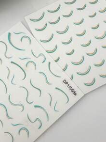 Tiebeauty 2件組 Curve 系列美甲貼紙套組，薄荷綠輪廓＋銀色亮片水鑽線條，冰透馬卡龍色，海灘風，適合日常通勤、海邊度假、約會等多用途美甲貼 - 彩色 - 查看 8