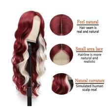Red, Brown, Gold, Black Skunk Striped Highlights, Burgundy Gradient, 13x4 High-Density Body Wave HD Lace Front-Top Wig, Pre-Trimmed Hairline. - Red, Brown, Gold, and Black Skunk Stripes Highlighted - View 10