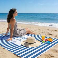 1pc Blue Line Wine Glass Patterned Beach Mat, Extra-Large Beach Mat, Lightweight And Durable. Ideal For Travel, Camping, And Picnics. Extra-Large Size For Adults. Highly Suitable For Beaches And Outdoor Adventures - Multicolor - View 8