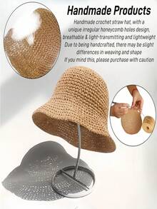 Sombrero de cubo de paja suave de ala ancha, sombrero de paja de ala grande de alta gama, sombrero portátil plegable para exteriores, fácil de plegar y guardar, ahorra espacio, conveniente para viajes, vacaciones y desplazamientos diarios, altamente práctico - Multicolor - Ver 7
