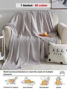 1pc Soft & Comfortable New Pure Cotton Yarn Knitted Blanket - Ultra-Thin Breathable Design | All-Season Bedding | Ideal For Summer & Night Sweating | Modern Soft Texture Blanket | Easy Care Fabric | Machine Washable, Suitable For Bed, Sofa - Perfect For Relaxing And Snuggling - Blanket - Light Gray - View 3