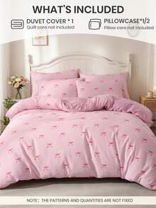 2/3pcs Bow Pattern Duvet Cover Set, Comforter Cover Set, Bedding Set, Cozy & Breathable, Lightweight, Anti-Pilling/Machine Washable, Room Decor, Bedroom Decor, Dorm Bedding, For All Seasons&Summer, Fits Twin/Full/Queen/King Beds, Back To School, Pink - Multicolor - View 2
