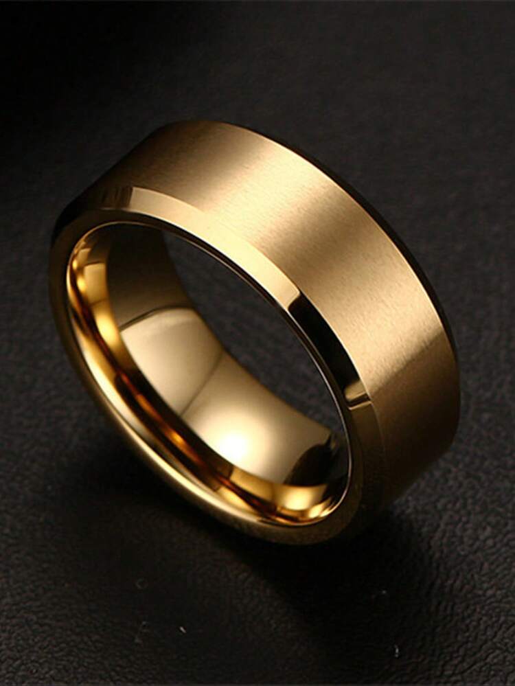 1 buah Cincin Pria Modis Lebar 8mm dari Baja Tahan Karat Polos Matte - Emas - View 9