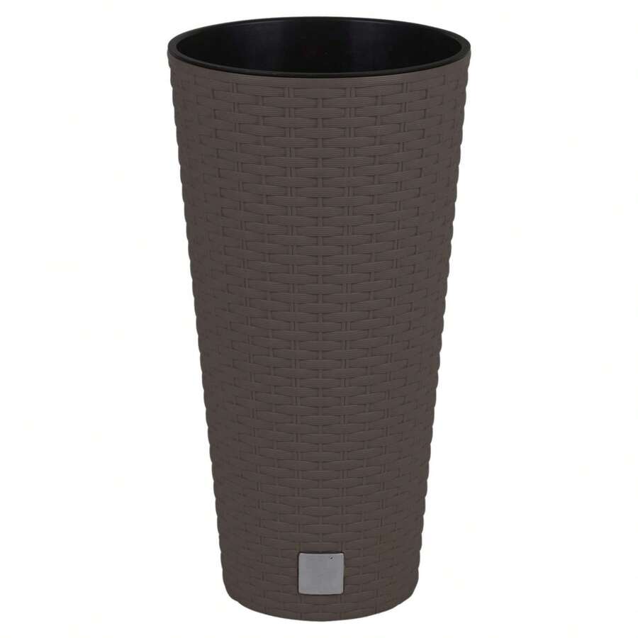 Tall Round Rattan Planter, Decorative Flower Pot For Indoor & Outdoor Garden - Brown - View 1