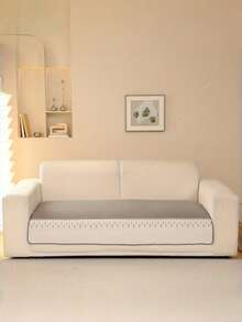 1pc Feather Embroidery Quilted Couch Cover, Sofa Couch Cover, Feather Embroidered Quilted Detail Sofa Towel,Backrest And Armrest Not Included - Grey - View 8