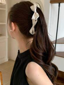 1pc Grey Polka Dot Double Bow Hair Claw Clip, All White & Summer Outfit Women Hair Accessory,Claw Clips - Multicolor - View 10