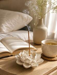 1pc Lotus Incense Stick Holder, Elegant White Flower Shaped Incense Burner, Suitable For Aromatherapy, Home Decor, Meditation And Yoga Studio, Zen Style Room Ornament, Suitable For Relaxation, Bedroom, Living Room, Office Use - A - View 3