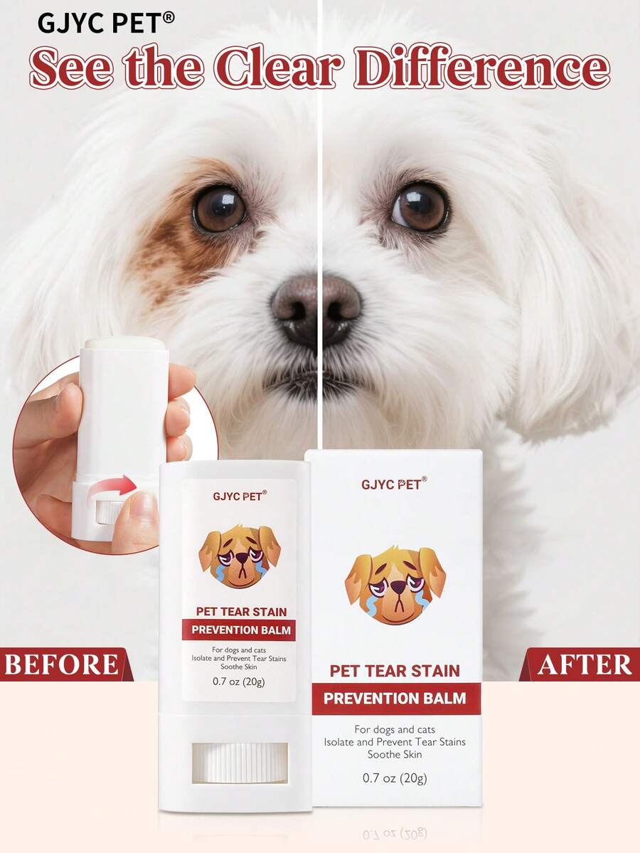 GJYC PET Bálsamo para eliminar manchas de lágrimas para perros & gatos – Limpiador de ojos hipoalergénico, elimina secreciones, costras & suciedad, fórmula suave para ojos sensibles y arrugas faciales – 0.7 Oz - Blanco - Ver 1