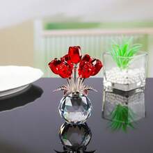 1 pièce Ornement de rose rouge en cristal fait main avec vase rond, cadeau de rose romantique, convient pour la Saint-Valentin, la Fête des Mères, les anniversaires et autres occasions, décoration de collection de roses pour la maison, les fêtes, les mariages - Multicolore - Voir 8