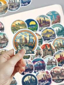 50pcs Cute Global Monuments Stickers-Wanderlust Aesthetic-Perfect For Skateboards, Phone Cases, Parties, Notebooks, Suitcases, And Water Bottles-Travel Gift - Multicolor - View 8