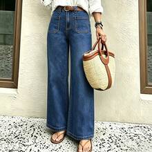 New Arrival Fashionable Loose Straight Blue Denim Jeans For Women - Navy Blue - View 4