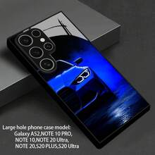 Dark Blue Smoke Sports Coupe Large-Hole Lens Tempered Glass Phone Case, Compatible With Various  Large-Screen Models, Suitable For Night Drives, Commuting, And Car Club Gatherings. The Raised Lens Design Is Scratch-Resistant And Impact-Proof, With TPU Soft Edges For Shock Absorption And Drop Protection. The Glossy Glass Is Fingerprint-Resistant, Ideal For Performance Car Enthusiasts. The Hi - Image 1 Pcs - View 2