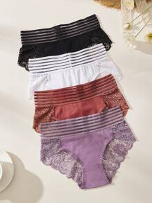 FOVTY 4pcs/Set Plus Size Women's Satin Lace High Waist Shorts, Elegant Fashionable Comfortable Versatile Panties, Suitable For Daily Wear And Home Leisure - Multicolor - View 2