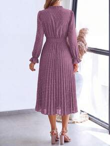 PRETTYGARDEN Women's Spring Fall Midi Dress Casual Long Sleeve V Neck Swiss Dot Pleated A Line Flowy Dresses New Years Party Valentine Vacation Dresses For Women - 紫色 - 查看 2