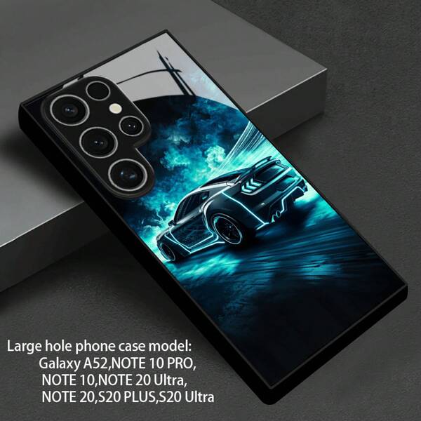 Blue Light Effect American Muscle Car Tempered Glass Phone Case, Suitable For Night Racing, Daily Commuting, And Modification Car Enthusiast Gatherings. Full Lens Protection Against Scratches And Wear, Soft Black Border For Shock Absorption And Drop Protection. High-Gloss Mirror Surface Resists Fingerprints And Oil Stains. Neon Blue Light Smoke Muscle Car Print Is Long-Lasting And Does Not Fade. S