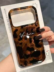 Personalized Engraved Name Luxury Leopard Print Shell Texture Phone Case Compatible With IPhone 17ProMax 17Pro 17Air 17 16 15 14 Plus 13 12 Pro Max 11 Stylish Shockproof Back Cases - Brown - View 3