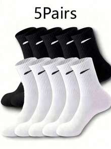 10 Pairs Unisex Socks, Personalized Street Style Black & White Diagonal Stripe Casual Minimalist Fashion Versatile Sweat-Absorbing Breathable Mid-Calf Socks, Couple Mid-Length Socks (The Pattern Of The Socks Is Not Embroidered Or Printed, But Woven) (The Actual Pattern May Differ Slightly From The Image, Such As The Diagonal Stripe Pattern On The Image, The Image Is Beautified, Which Is Normal) - Black and White - View 20