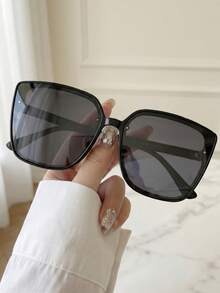 Unisex Square Large Frame Versatile Fashion Glasses, Minimalist Style - Black - View 5