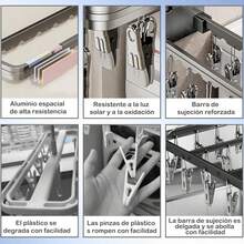 Tendedero de 12 Pinzas con Ventosas, Tendedero Portátil de Metal para Colgar y Secar Ropa, Ganchos para Tender Ropa para Secar Ropa y Calcetines - 1 - Ver 4
