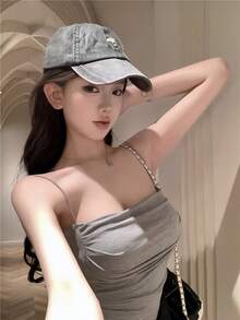 極簡性感辣妹加厚內墊女款短版直領抓皺內搭背心，休閒夏季款 - 灰色 - 查看 3