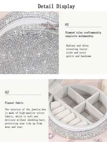 1pc High-Value Sparkling Artificial Rhinestone Jewelry Storage Box, Makeup, Ring, Bracelet, Earring Organizer, Travel Portable Jewelry Box, Gift - Silver - View 7