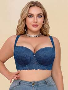 mimilemon Plus Size Women's Blue Bra With Underwire, Seamless Enhancing Design, Minimalist & Breathable - Blue - View 7
