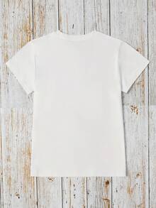 TYJDHGBVN Weightlifting Doll Graphic Print T-Shirt, Summer And Spring Short-Sleeved Crew Neck Casual Top, Women's Clothingrobe Femme été - White - View 2