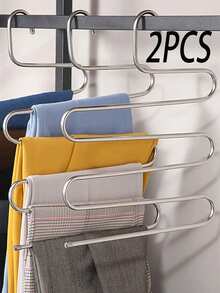 Percha para pantalones en forma de S, estante de almacenamiento multicapa para armario, antideslizante y ahorra espacio, adecuado para pantalones, vaqueros, etc., percha multifuncional, estante de almacenamiento para armario, esencial para la vuelta al cole - Plateado - Ver 16