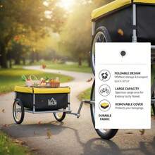Bicycle Cargo Trailer, Two-Wheel Bicycle Large Cargo Wagon Trailer Oxford Fabric, Folding Storage, &Amp; Removable Cover, Yellow-XY992051 - 5664-0005Y - View 4