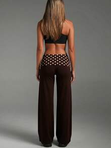 Pantalones acampanados de cintura ancha con lunares casuales para mujer, leggings de cintura alta plisados y estilizadores - Lunares marrones - Ver 6