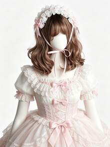1件白色蕾絲粉色蝴蝶結緞帶蘿莉塔髮箍 女款時尚 Cosplay 髮飾 派對用 - 白色 - 查看 4