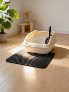 3-Piece Cat Litter Box Set With Anti-Scatter Mat, Large Semi-Enclosed Indoor Cat Litter Box, Includes Washable Honeycomb Mat And Cat Litter Scoop (Free Cat Litter Scoop) - Multicolor - View 4