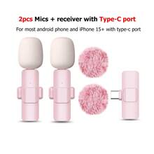 New Pink Wireless Clip-On Microphone With Windscreen Adapter, Portable Audio/Video Recording, Compatible With Android Phones, Computers, Cameras, Live Streaming, Gaming, Phones, Suitable For Summer Vacation Travel, Audio/Video Recording, Interviews, Gaming And Live Streaming, Mini Microphone. - Pink - View 9