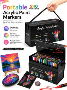 24-240 Colors Dual Tip Acrylic Marker Set, Durable And Fade-Resistant, Ideal For Artists Painting, Illustration, Craft Arts, Back To School Coloring Books And Other DIY Projects. Suitable For Paper, Fabric, Wood, Stone, Plastic, Glass, Ceramic, Pumpkin And Other Materials. Suitable For Students And Adults, Also An Ideal Gift For Thanksgiving, Halloween, Christmas. - Double-ended acrylic pen - View 2