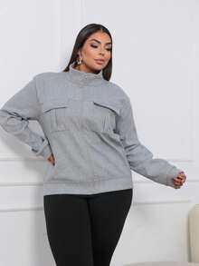 Women's Wool Coat With High Neck, Zipper And Pockets, Casual Winter - Light Grey - View 4