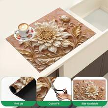 1pc 3D Floral Print Diatomaceous Earth Kitchen Drying Mat, Non-Slip Heat-Resistant Absorbent Mat, Suitable For Kitchen Countertop, Coffee Machine, Tableware, Home Cafe Bar Party Decor Placemat Gift - Multicolor - View 8